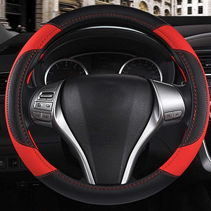 Leather Car Steering Wheel Cover, Non-Slip Car Wheel Cover Protector Breathable - Image 2