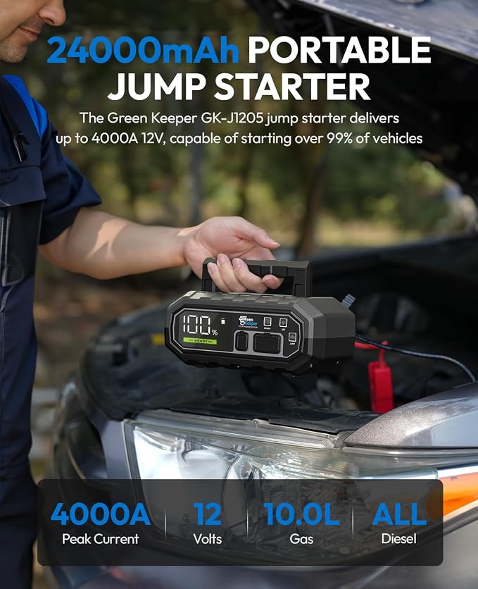 4000A Portable Car Jump Starter: 12V Battery Jumper Box Emergency Kits - Image 2