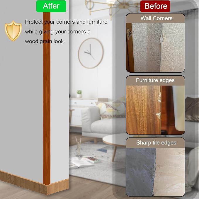 6 Pcs 49" Wall Corner Protector Trim, Walnut Wood Grain Edge Strip - Image 4
