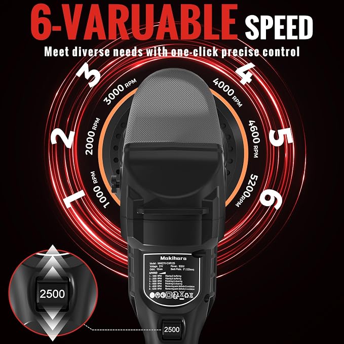 Cordless Buffer Polisher, 5 Inch Random Orbital Car Polisher Waxer, 6 Variable - Image 2