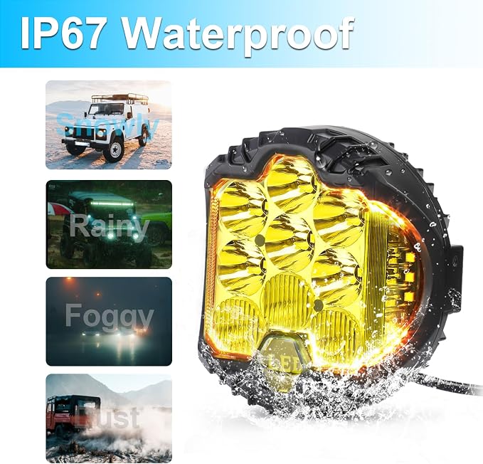 LIGBT 7 Inch Pair Amber Round LED Offroad Lights 90W Amber Yellow Off Road - Image 4