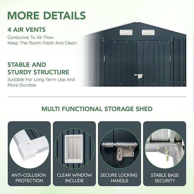 6X8X6.4FT Outdoor Steel Storage Shed - Image 3