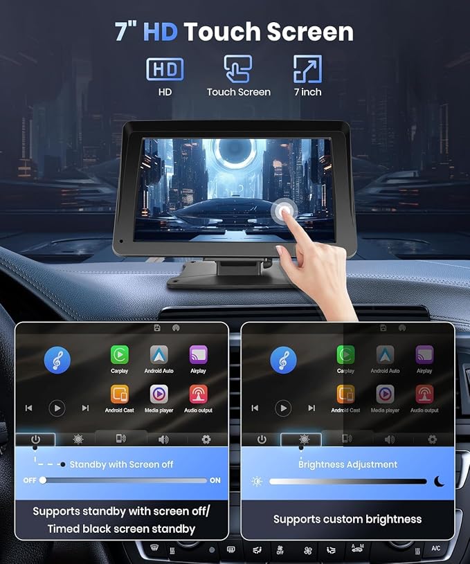 Podofo Portable Car Stereo Wireless Carplay Android Auto, 7 Inch Touch Screen - Image 2