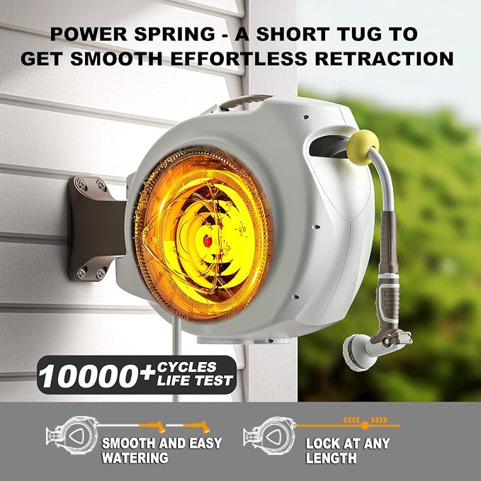 Retractable Garden Hose Reel, 1/2 in 100+6 ft, Heavy Duty Wall Mounted Water - Image 3