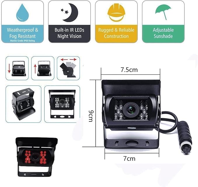 Hikity 7" Backup Camera with Monitor Kit, Waterproof 18 IR LED Night Vision - Image 4