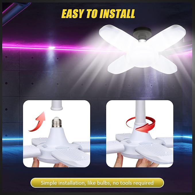 LED Garage Lights 2 Pack, 4 Foot Adjustable Ceiling Light, 6500k 8000LM - Image 3