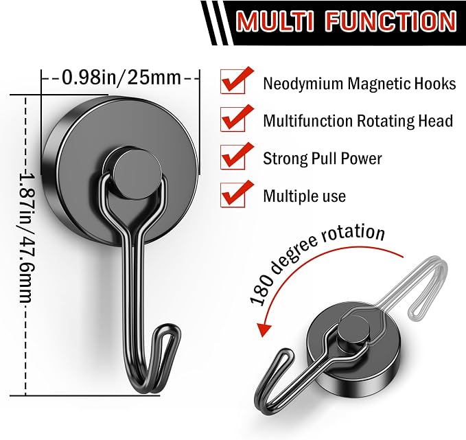 FINDMAG Black Magnetic Hooks, 60 LB+ Magnetic Hooks Heavy Duty 2025 Cruise Ship - Image 2