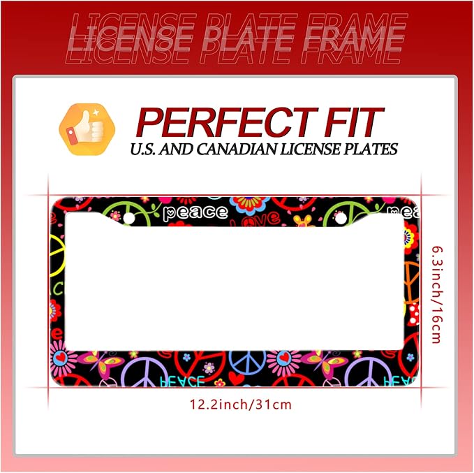 Personalise Hippies Peace Flower License Plate Frames Colored License Plate - Image 6