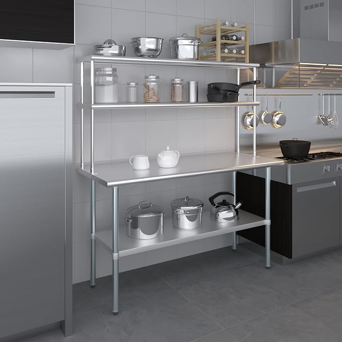Amgood Stainless Steel Work Table Double Tier Overshelf | Metal Kitchen Prep - Image 8