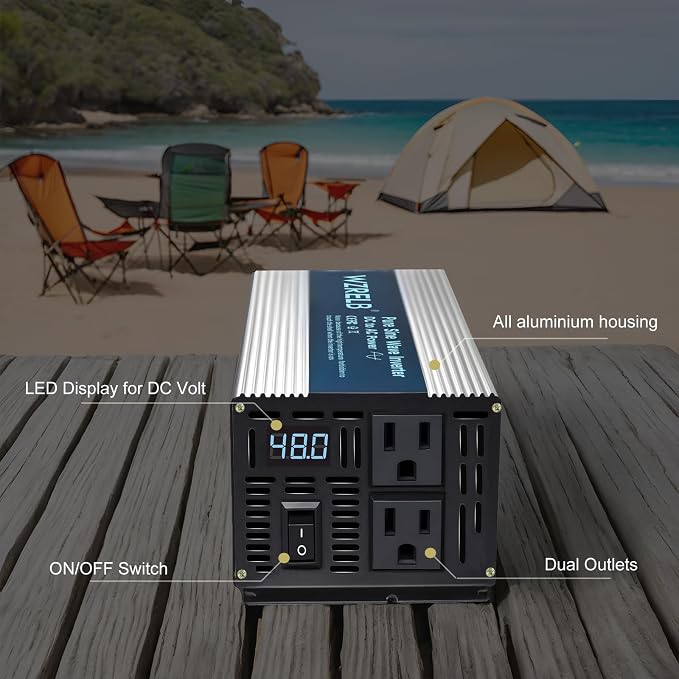 WZRELB 1000W Pure Sine Wave Inverter 48V DC to 110V 120V AC, Car Power Inverter - Image 2
