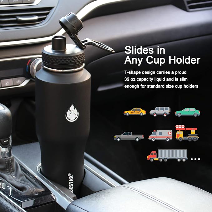 SENDESTAR Water Bottle 32oz, 2 Lids, Wide Mouth Stainless Steel Vacuum - Image 3