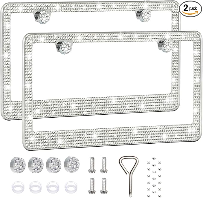 2 Pack License Plate Frames for Women, Sparkly Rhinestone Diamond Car by Unknown