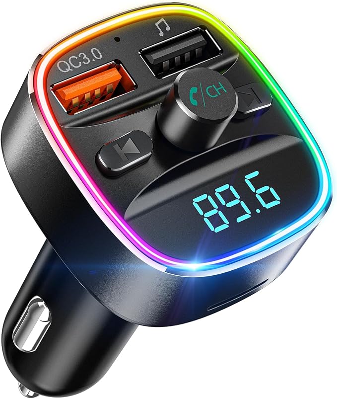Nulaxy Bluetooth FM Transmitter, Hands-Free Calling, 7 Colors Led Backlit Light by Nulaxy