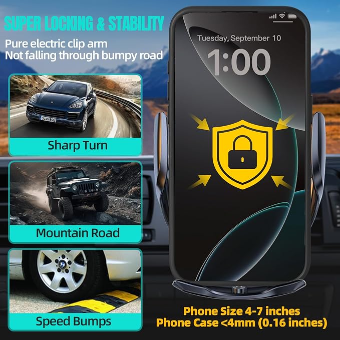 Wireless Car Charger, MAX 15W Fast Charging Auto Clamping, Sensing Phone Holder - Image 5