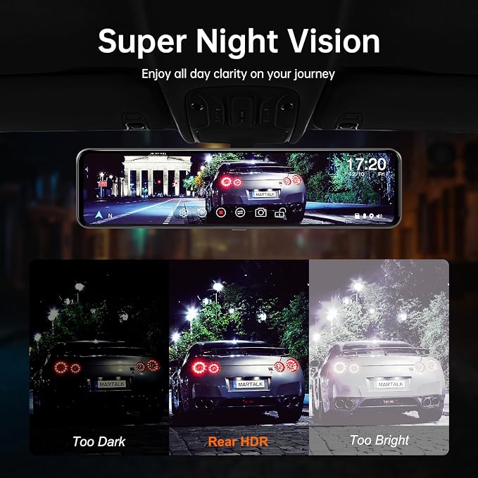 12" 4K UHD Mirror Dash Cam Front and Rear - Image 4