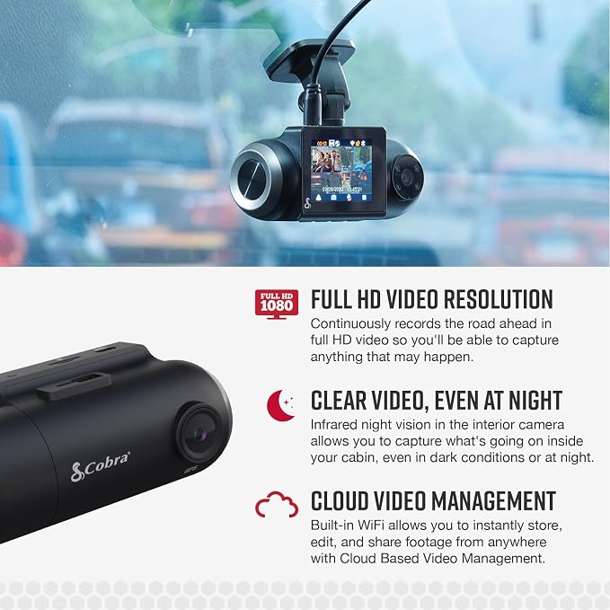 Cobra RAD 700i Radar Detector & SC 201 Smart Dash Cam + 2.5A OBD Port to Micro - Image 4