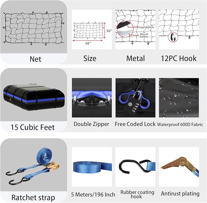 FORWODE Roof Rack Carrier Basket, Rust-Proof Steel Heavy Duty Car Top Luggage - Image 3