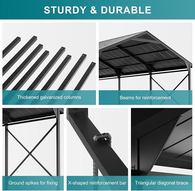 Kullavik 22x12x10 FT Metal Carport, Heavy Duty Carport Canopy - Image 6
