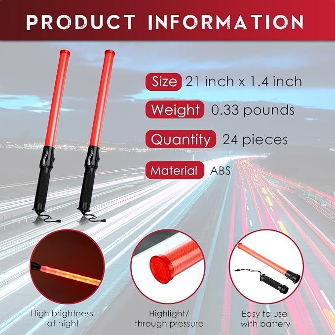 Weewooday 24 Pieces 21 Inch Signal Traffic Wand Safety Traffic Control Wand - Image 2