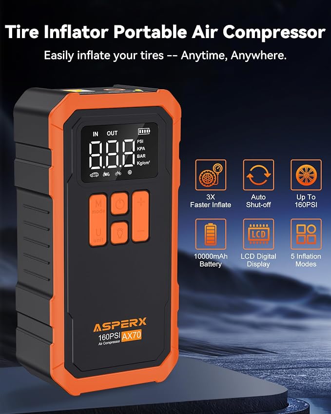 Tire Inflator Portable Air Compressor- 160PSI & 10000mAh Portable Air Pump - Image 2