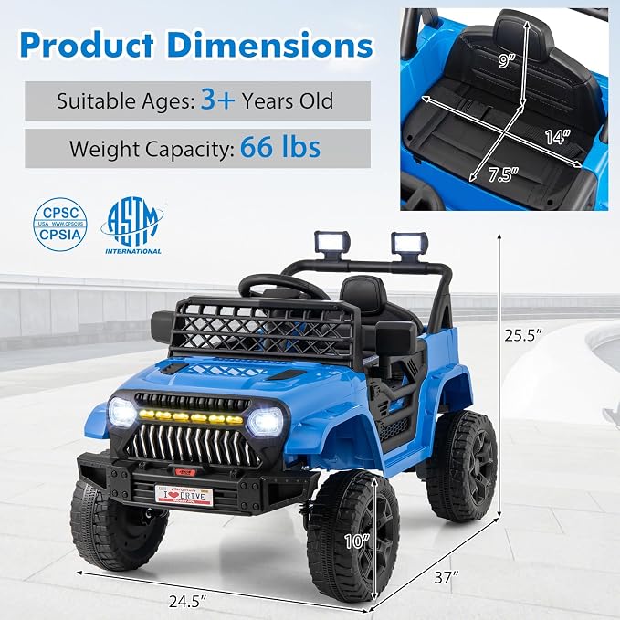 Costzon Kids Ride On Truck, 12V Battery Powered Electric Vehicles w/Remote - Image 7