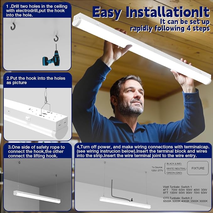 4FT LED Linear Strip Light, LED Shop Lights 40W/35W/30W Selectable, 4 Color - Image 7