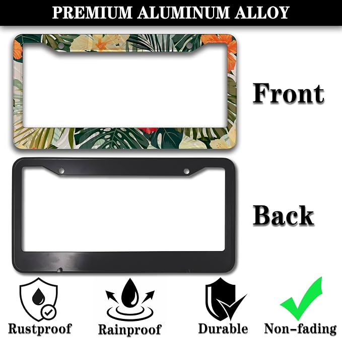 Car Plate Frames Multicolor License Plate Protector Hawaiian Retro Tropical - Image 3