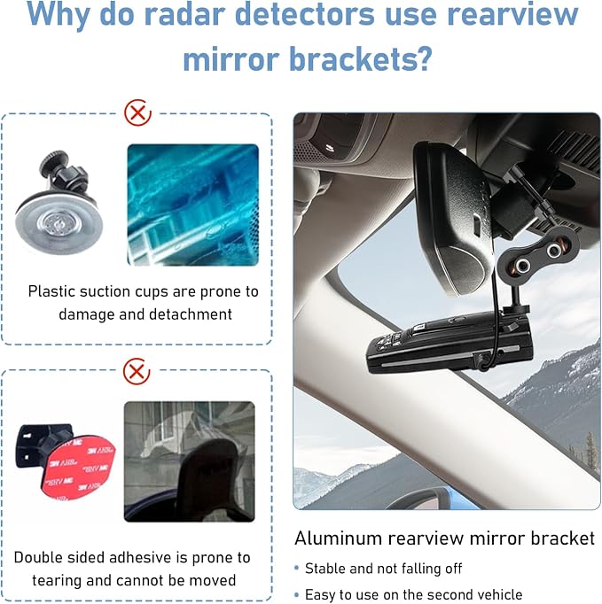 Radar Detector Mount, Rearview Mirror Rod Radar Mounting Bracket+Rearview - Image 6