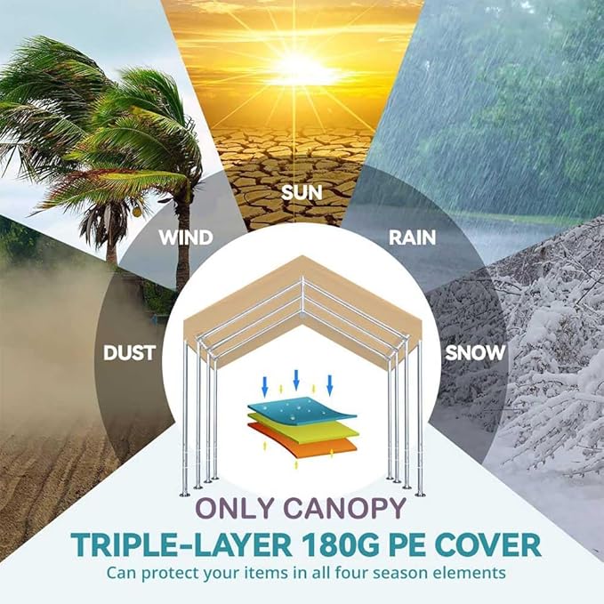 10'x20' Upgraded Carport Replacement Top Canopy Cover - Image 6