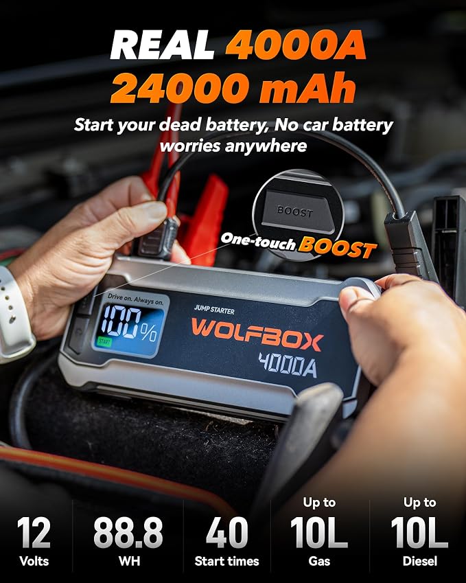 WOLFBOX 4000A Jump Starter, 12V Car Battery Jump Starter - Image 2
