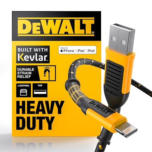DEWALT Heavy Duty Lightning to USB A Cable — Reinforced Braided Cable by DEWALT