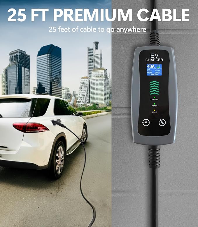 Level 2 Portable EV Charger, 16-40 Amp, 25ft Cable, Faster Charging Station - Image 6