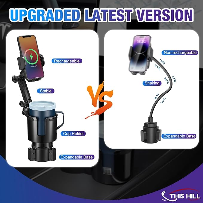 This Hill Cup Holder Phone Charger, 15W Fast Charging Auto Clamping, Phone - Image 2