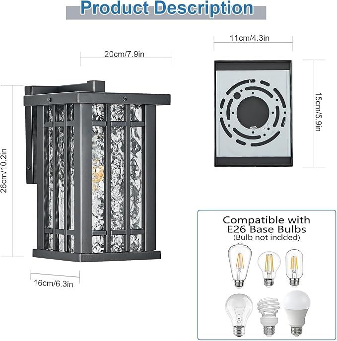 Outdoor Wall Light E26 Base Metal Frame - Image 2