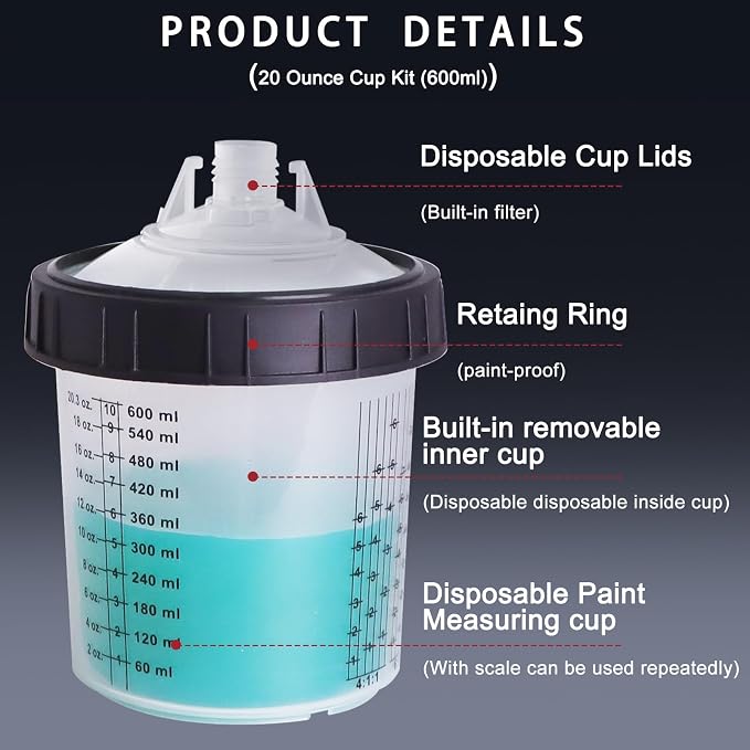 Disposable Paint Mixing Cup Kit, HVLP Paint Sprayer Gun Mixing Cups - Image 6