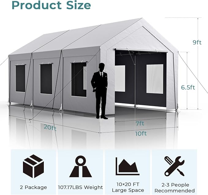 Carport 10x20 ft Heavy Duty, Car Port - Image 7