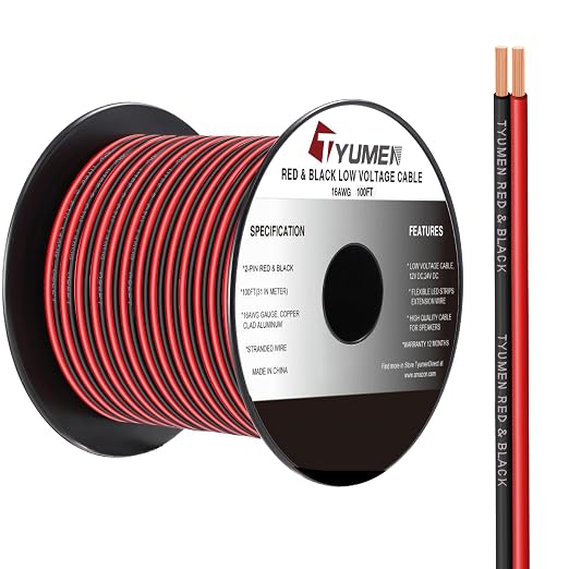16 Gauge Wire 100FT, 16/2 AWG Red Black Hookup Electrical Wire LED Strips by Tyumen