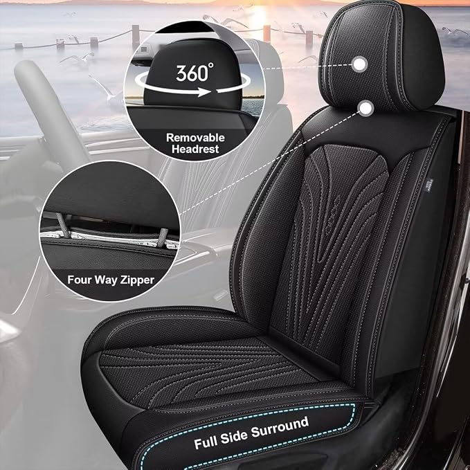 Car Seat Cover Fit for Toyota Camry 2012-2025 Full Set Faux Leather Breathable - Image 2