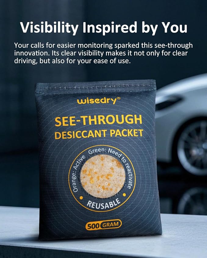 wisedry 4 x 500 Gram See-Through Silica Gel Car Dehumidifier Packets, - Image 4