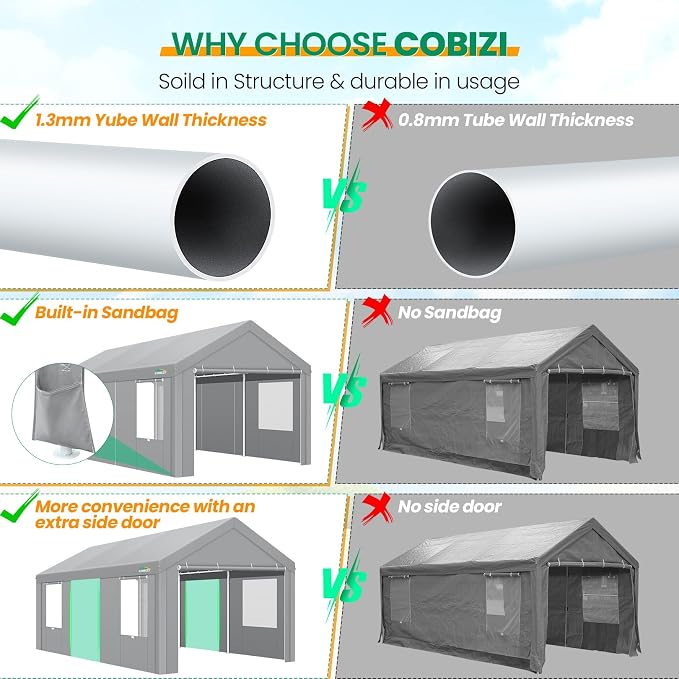 COBIZI Carports 10x20 Heavy Duty Car Canopy Garage - Image 3