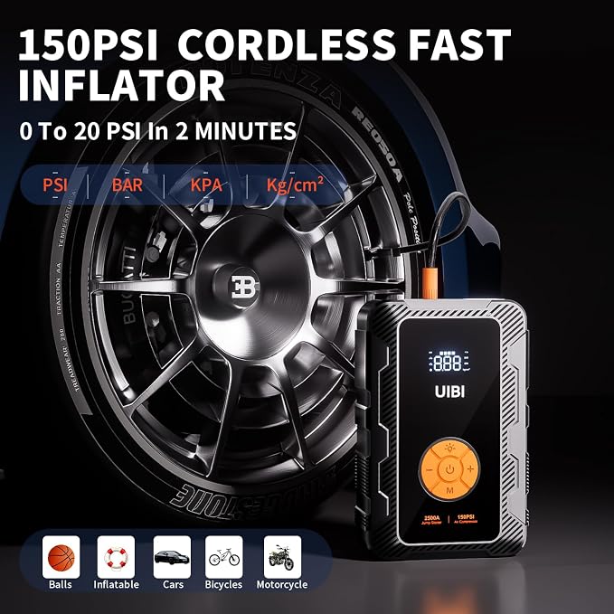 X6 Jump Starter with Air Compressor 150PSI, 2500A Car Battery Jumper Starter - Image 3