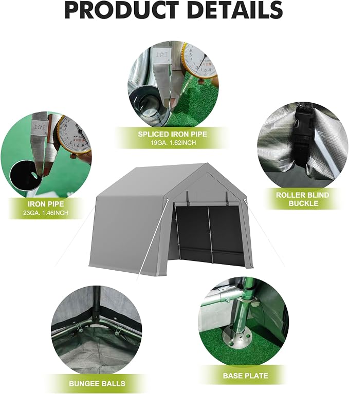 10 x 10 ft Carport Storage Shed, Portable Garage - Image 7