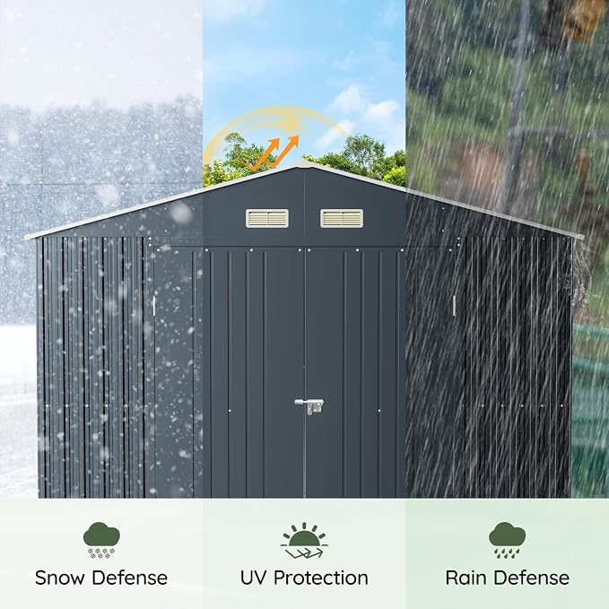 10x10 FT Outdoor Metal Storage Shed, Double Swing Doors, 2 Clear Windows - Image 6