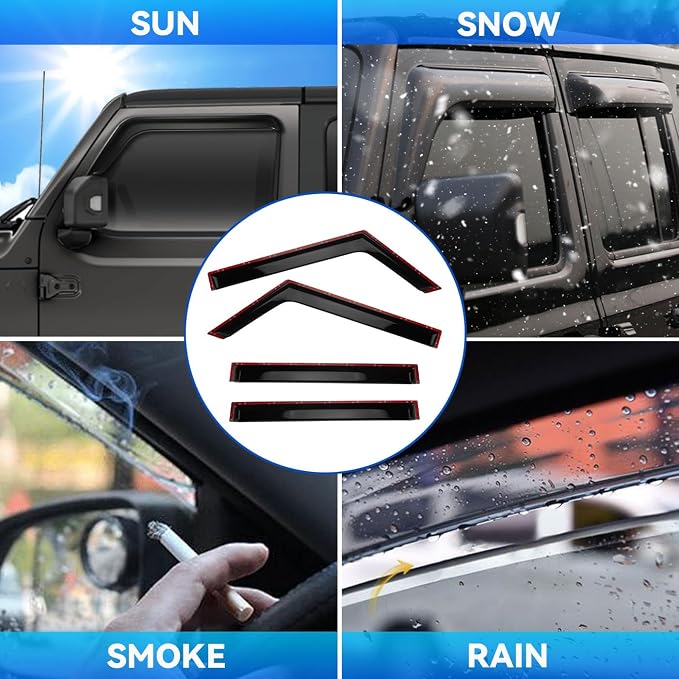 4pcs Front+Rear Smoke Tint Sun/Rain Guard Outside Mount Tape-On Vent Window - Image 3