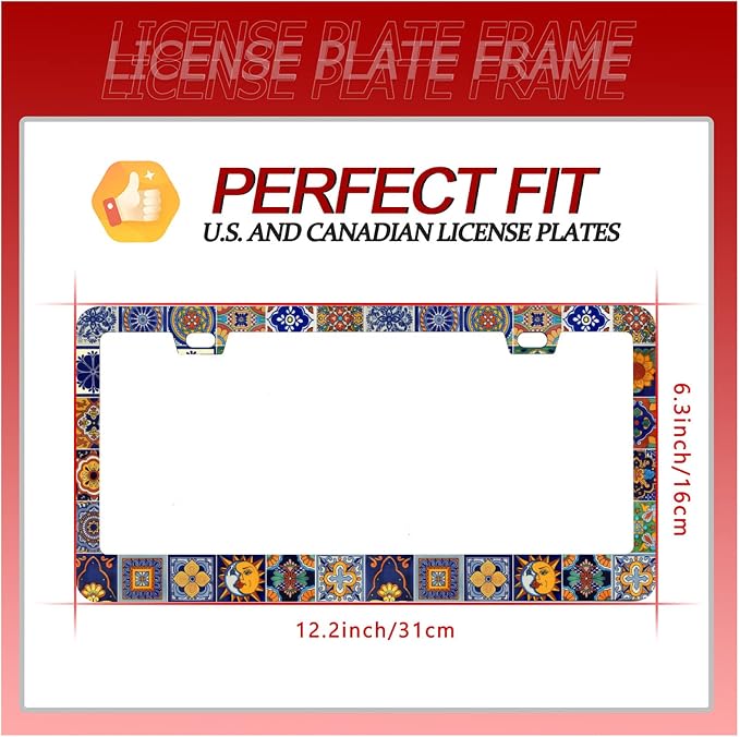 【2Pcs】 Mexican Tiles License Plate Frames Mandala Boho License Plate Frame Car - Image 6