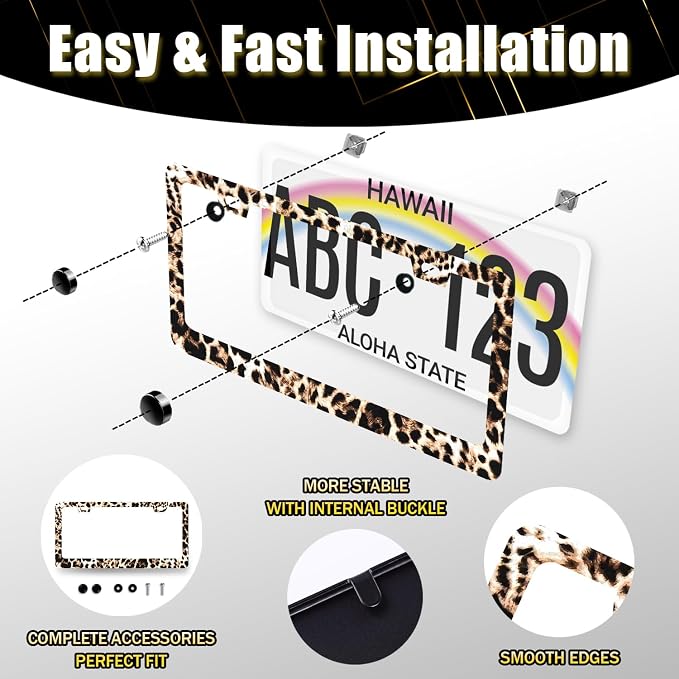 Brown Leopard License Plate Frame Animals License Plate Holder Stainless Steel - Image 7