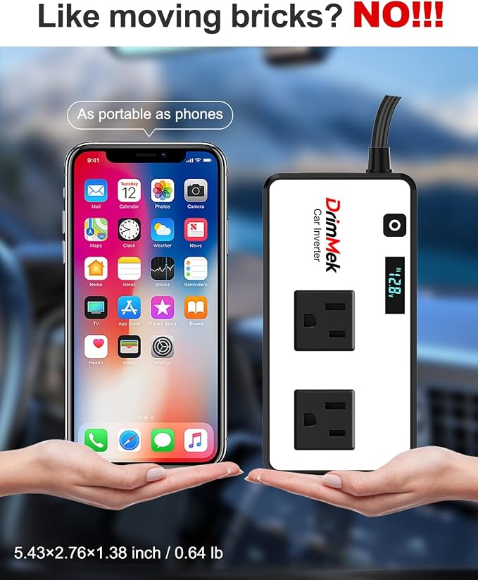 200W Car Power Inverter, Car Plug in Adapter Outlet DC Inverter 12V to 110V AC - Image 5