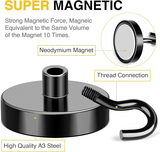 DIYMAG Black Magnetic Hooks, 118 LB Heavy Duty Strong Magnets - Image 3