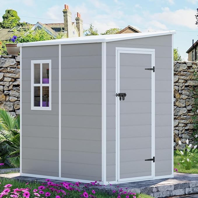 5x4 FT Small Resin Shed, Waterproof Outdoor Shed by SELLERWE