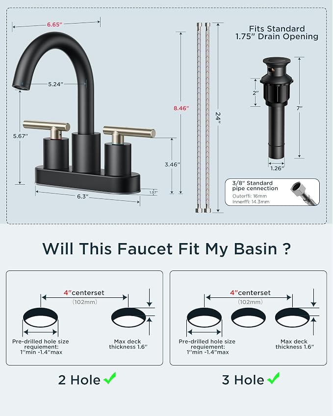FORIOUS 4 Inch Centerset Bathroom Sink Faucet Black and Brushed Nickel - Image 9